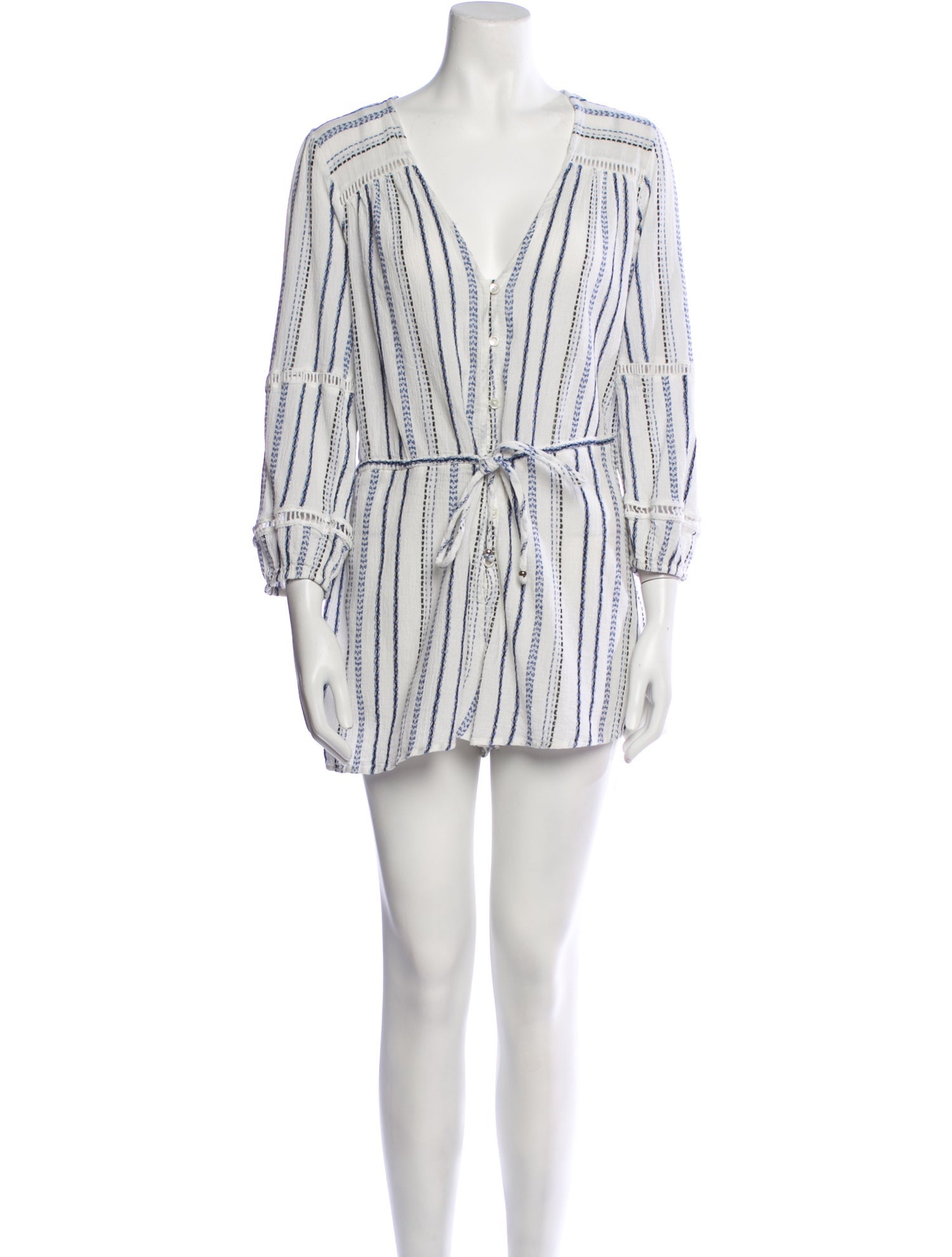 Veronica Beard Striped Plunge Neckline Romper