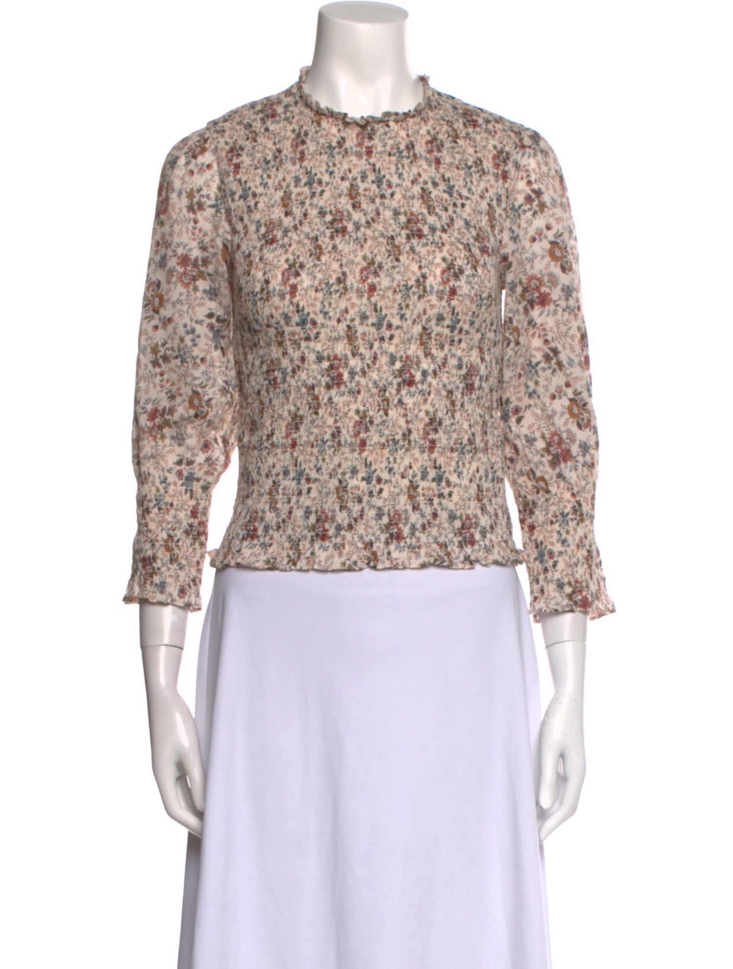 Veronica Beard Floral Print Crew Neck Crop Top