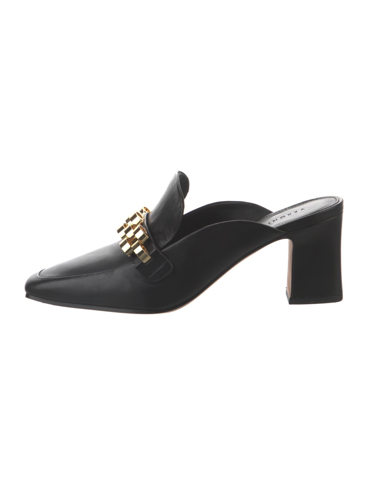 Veronica Beard Leather Chain-Link Accents Mules