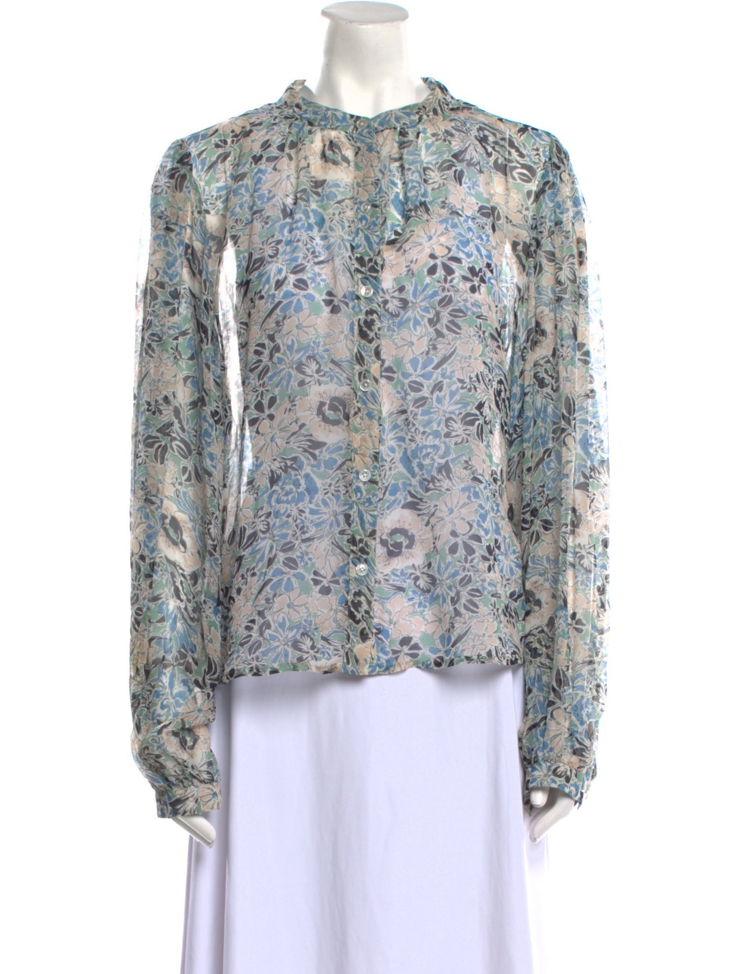 Veronica Beard Floral Print Mock Neck Blouse