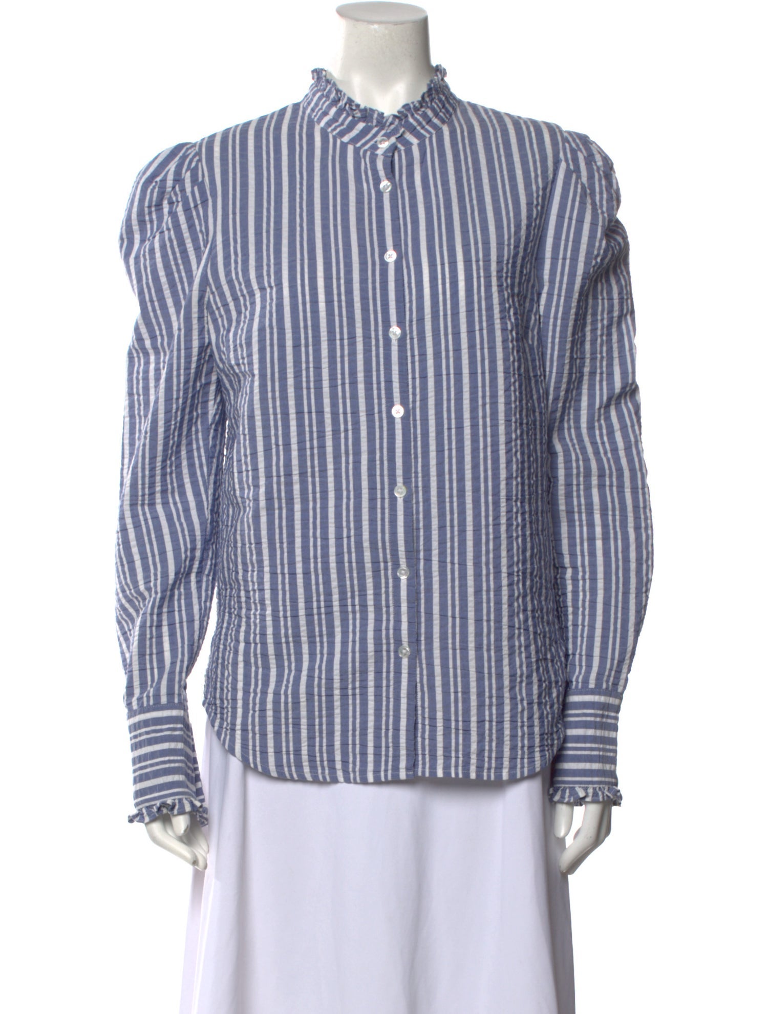 Veronica Beard Striped Mock Neck Button-Up Top