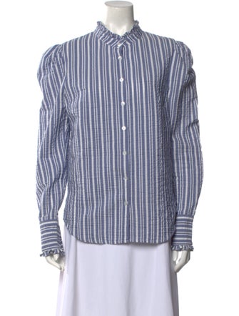 Veronica Beard Striped Mock Neck Button-Up Top