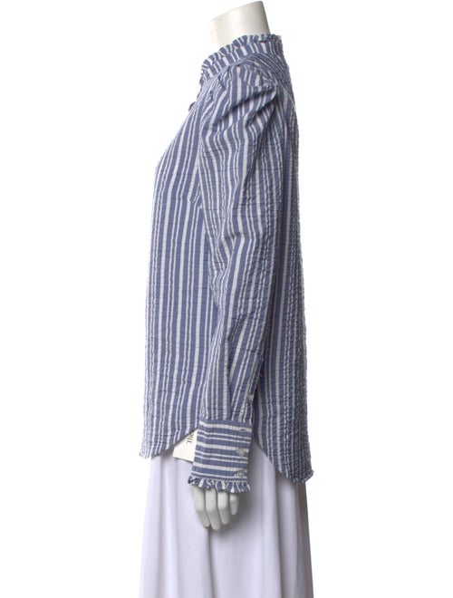 Veronica Beard Striped Mock Neck Button-Up Top
