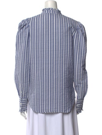 Veronica Beard Striped Mock Neck Button-Up Top