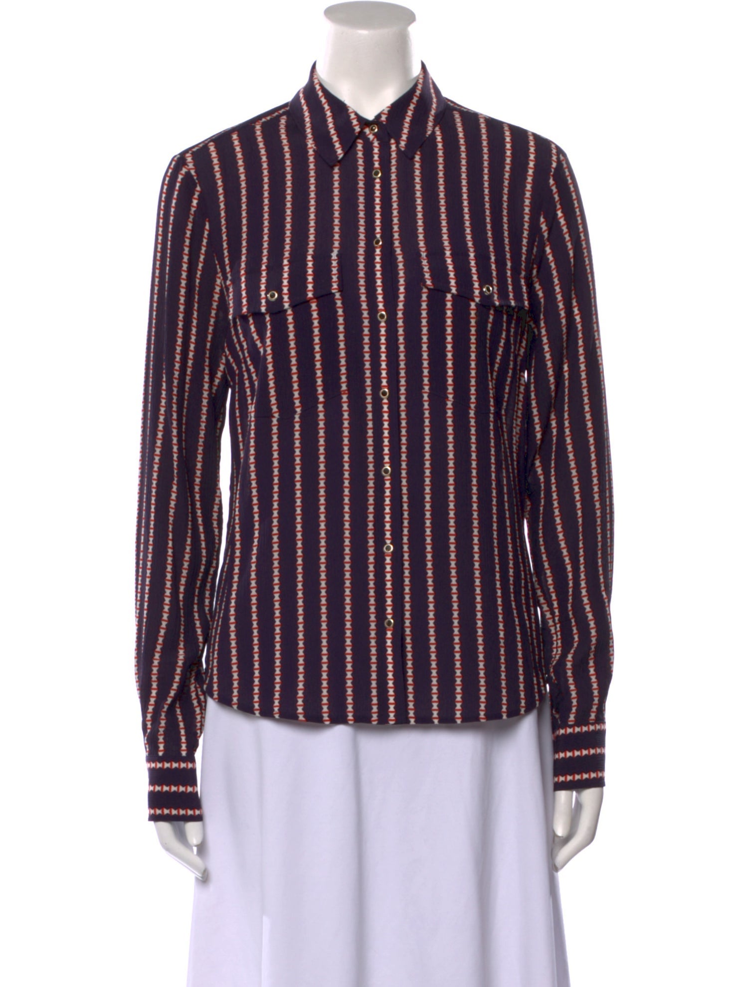 Veronica Beard Silk Striped Button-Up Top