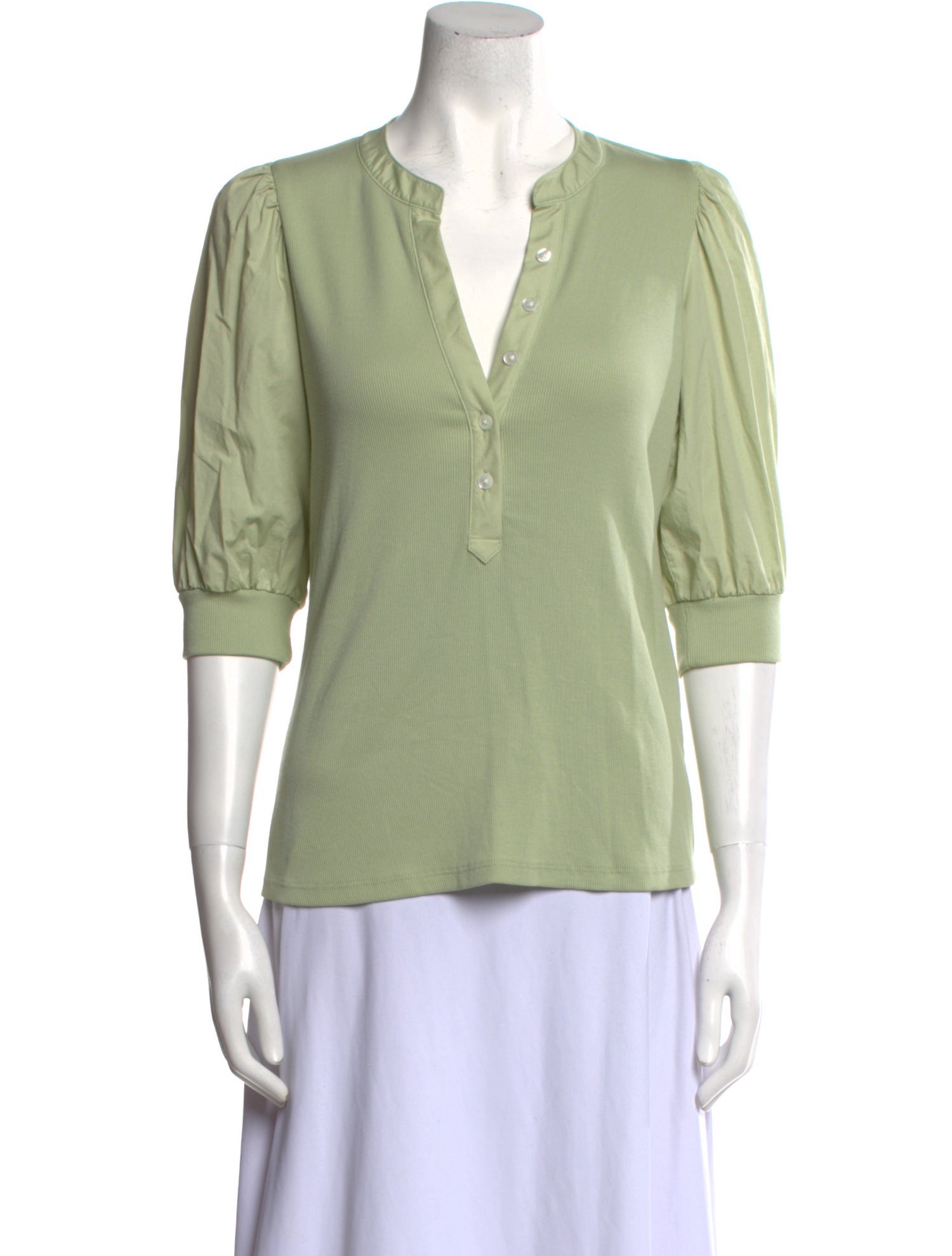 Veronica Beard V-Neck Three-Quarter Sleeve Polo