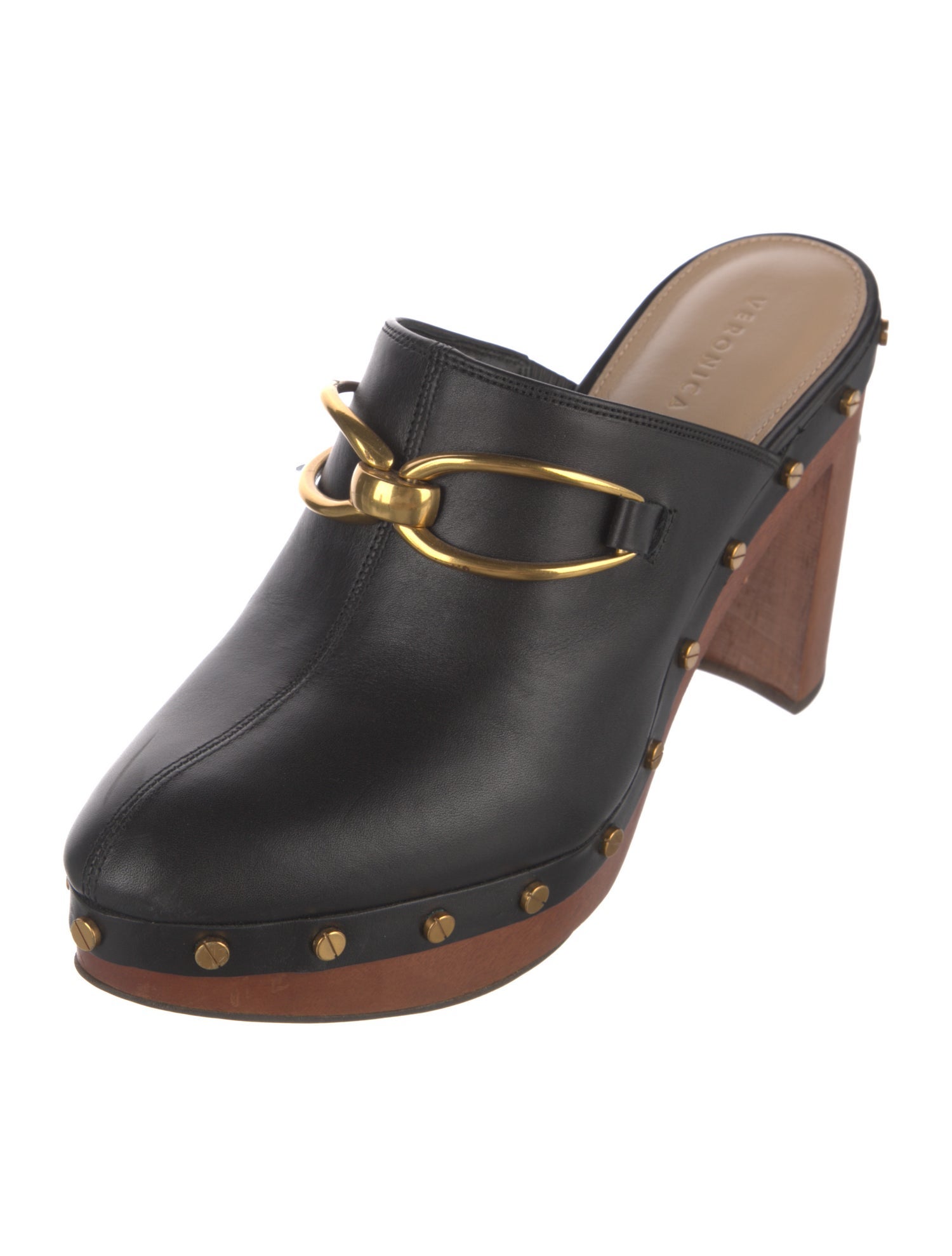 Veronica Beard Leather Studded Accents Mules