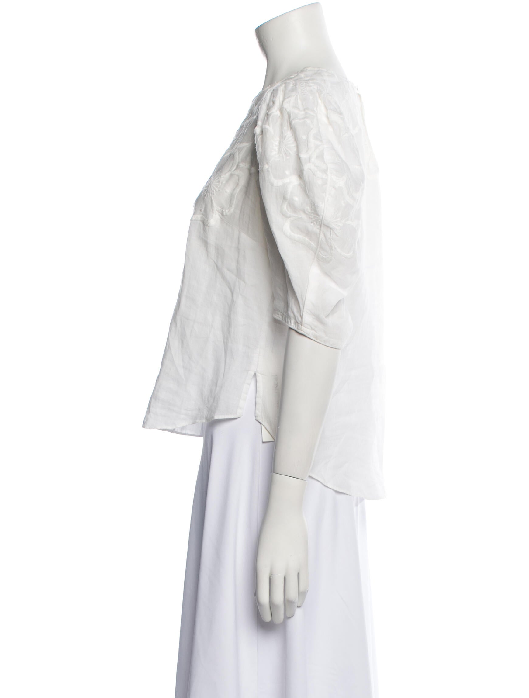 Veronica Beard Crew Neck Three-Quarter Sleeve Crop Top