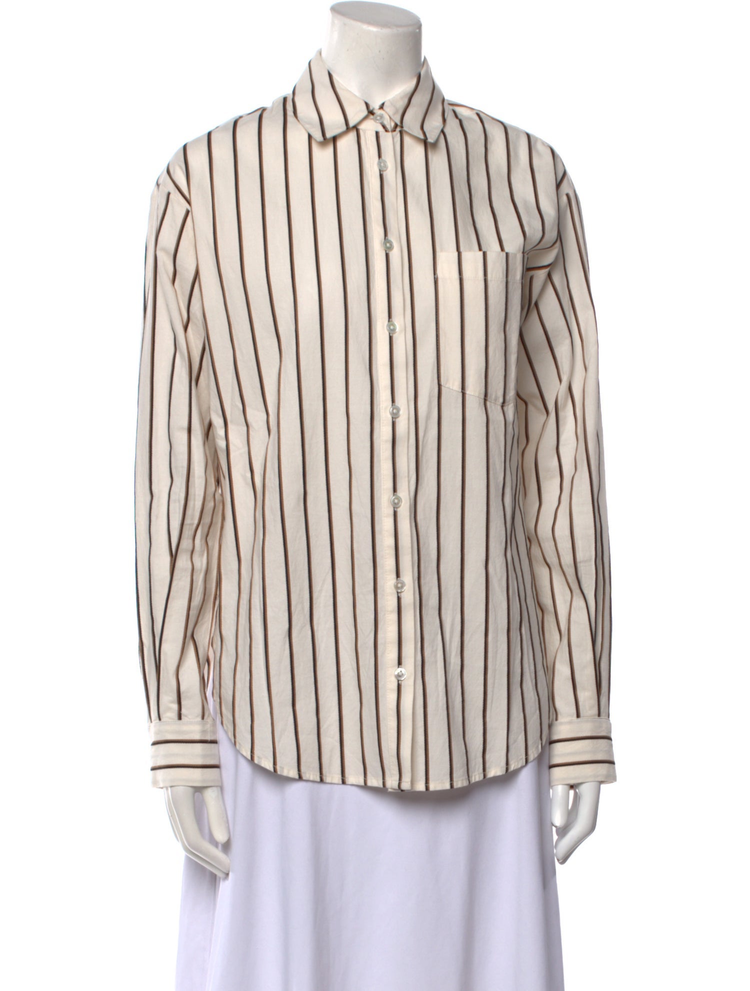 Veronica Beard Striped Long Sleeve Button-Up Top