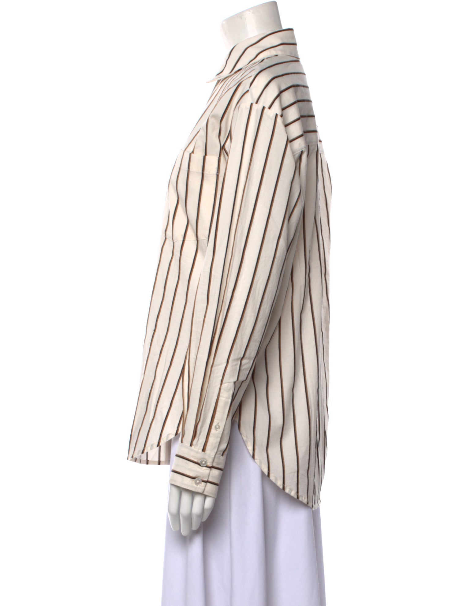 Veronica Beard Striped Long Sleeve Button-Up Top