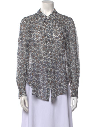 Veronica Beard Silk Floral Print Button-Up Top