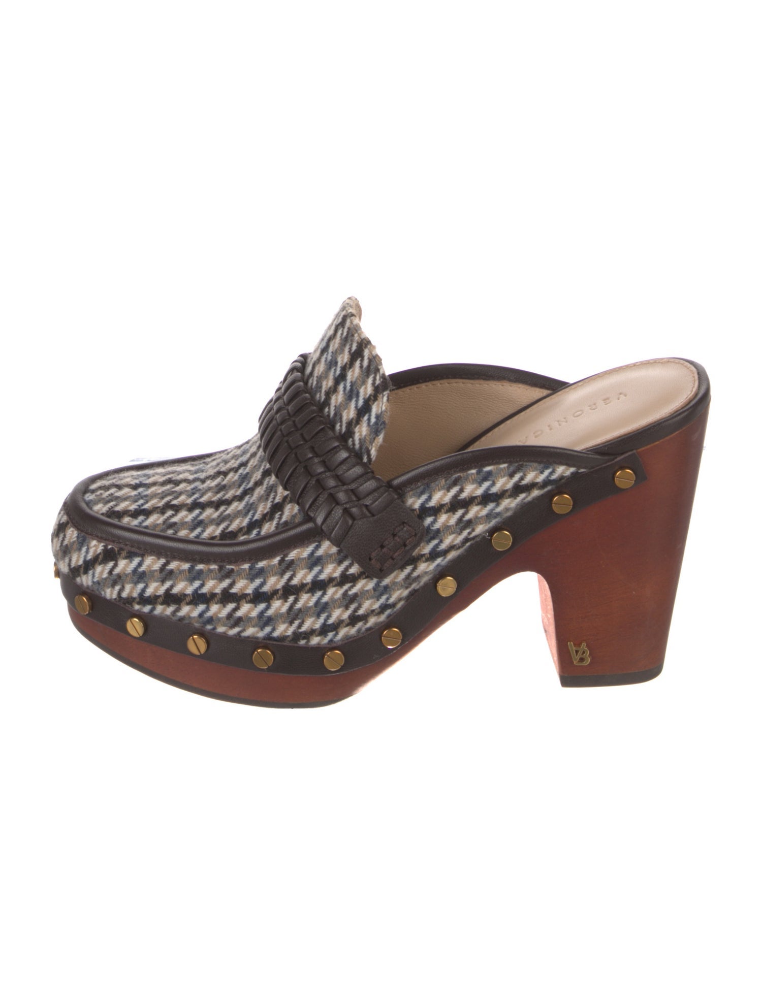 Veronica Beard Houndstooth Print Studded Accents Mules
