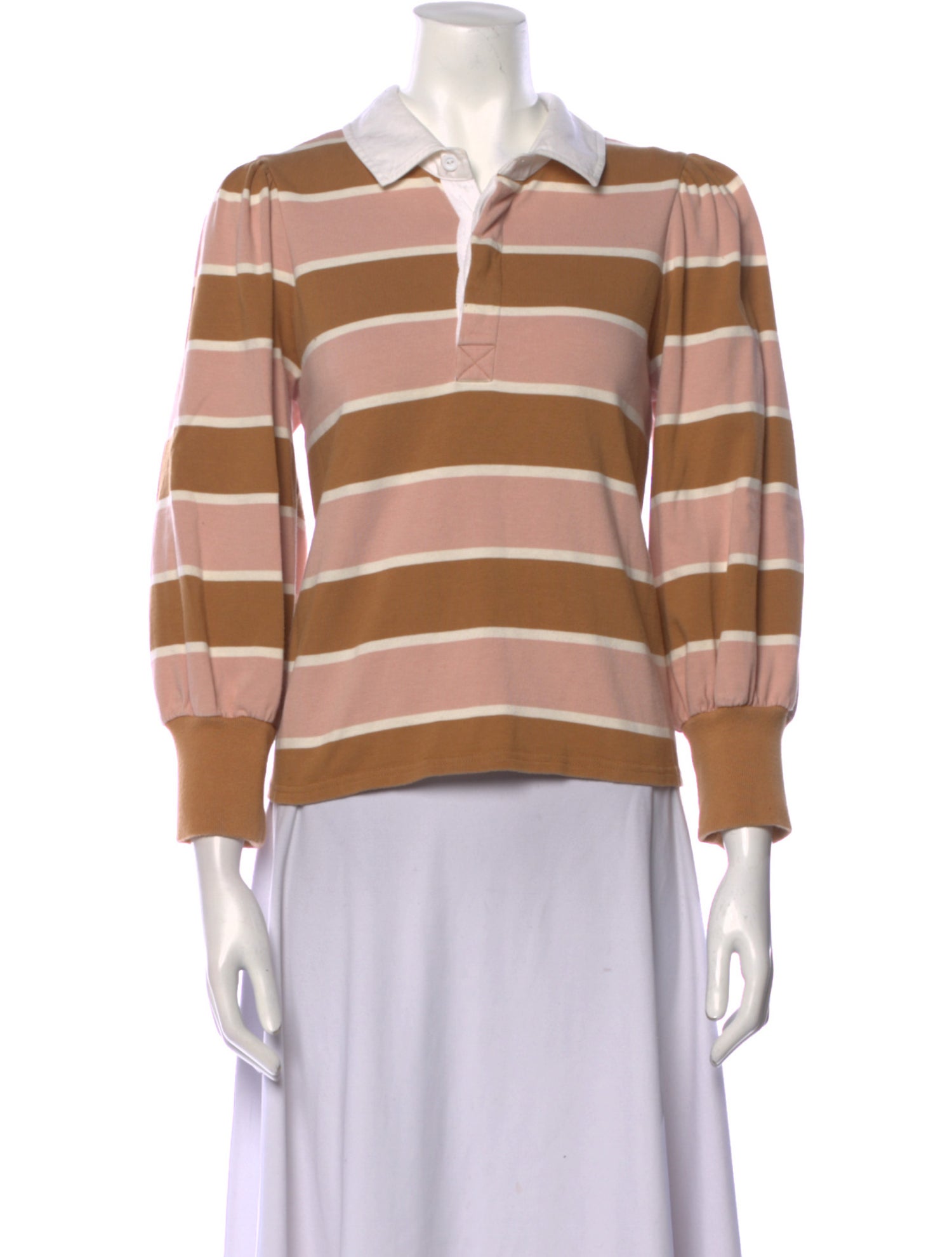 Veronica Beard Striped Three-Quarter Sleeve Polo