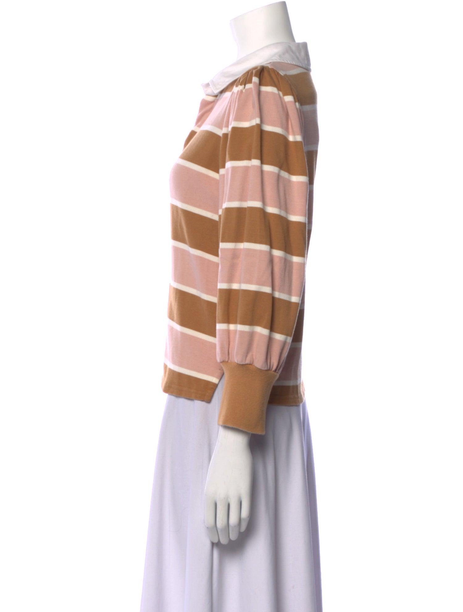 Veronica Beard Striped Three-Quarter Sleeve Polo