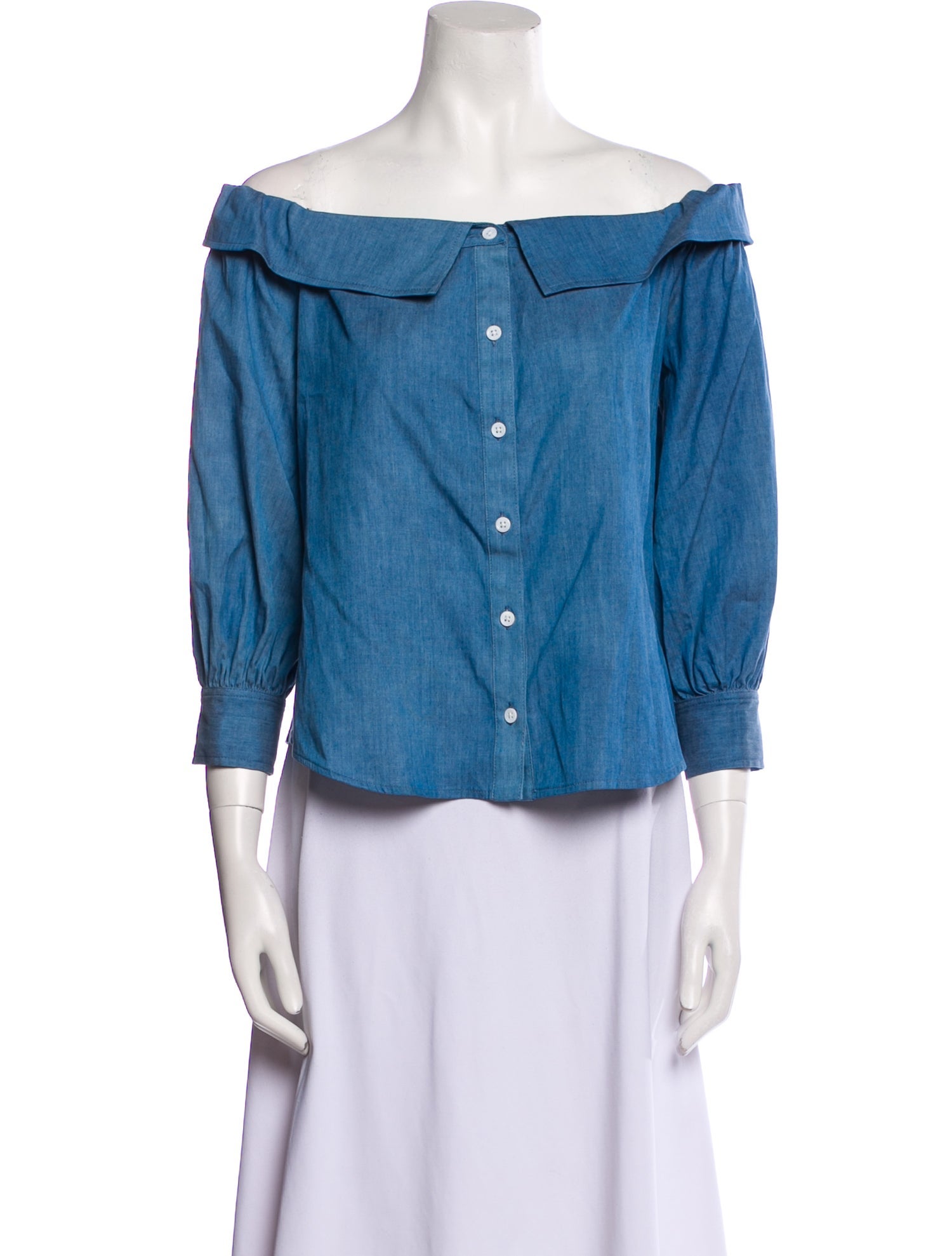 Veronica Beard Off-The-Shoulder Three-Quarter Sleeve Button-Up Top
