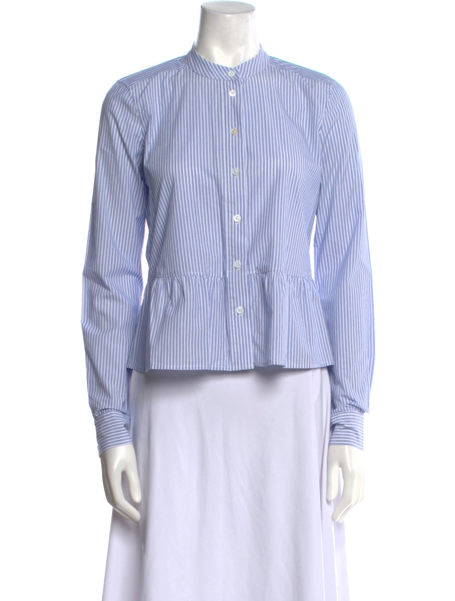 Veronica Beard Striped Mock Neck Button-Up Top