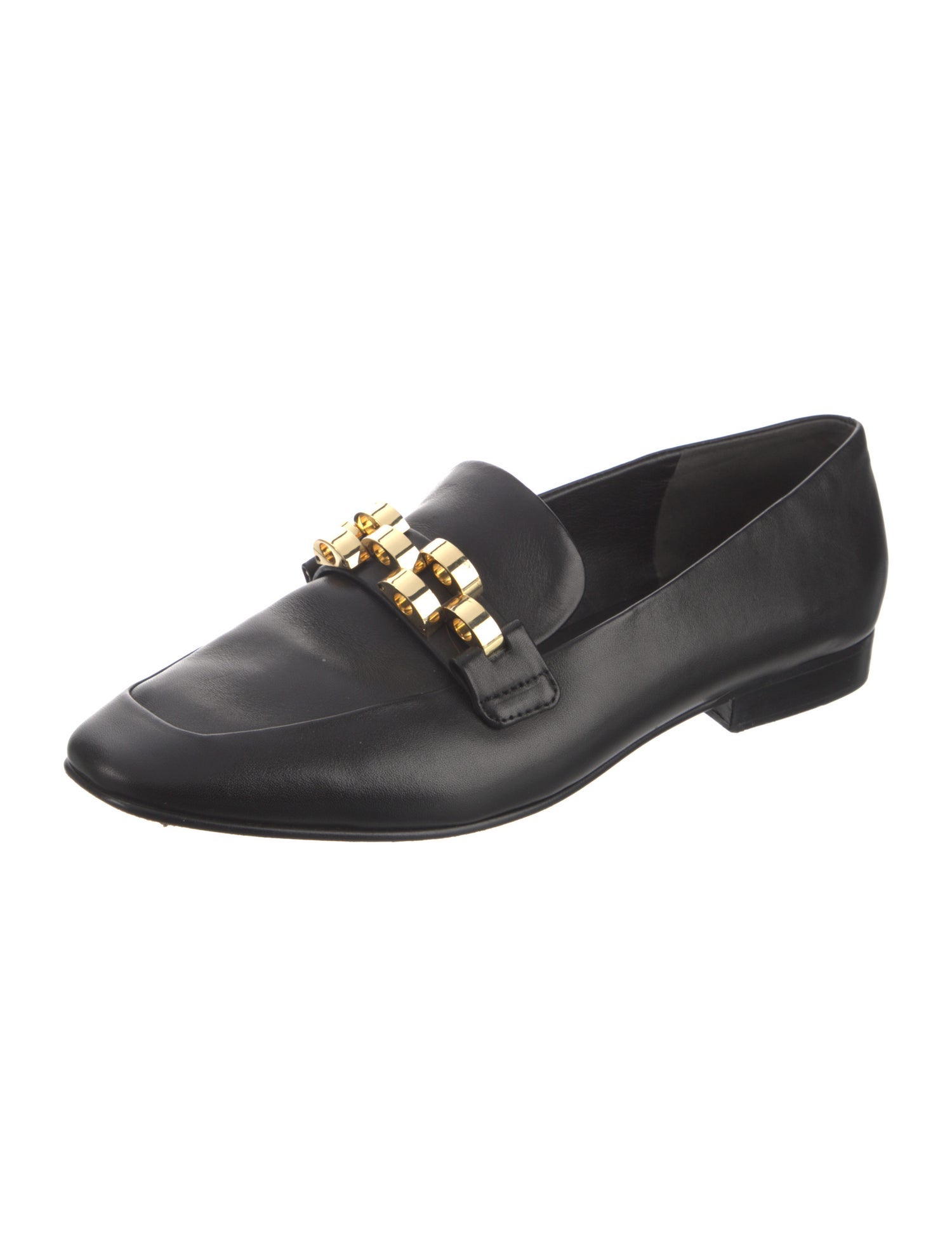 Veronica Beard Leather Chain-Link Accents Loafers