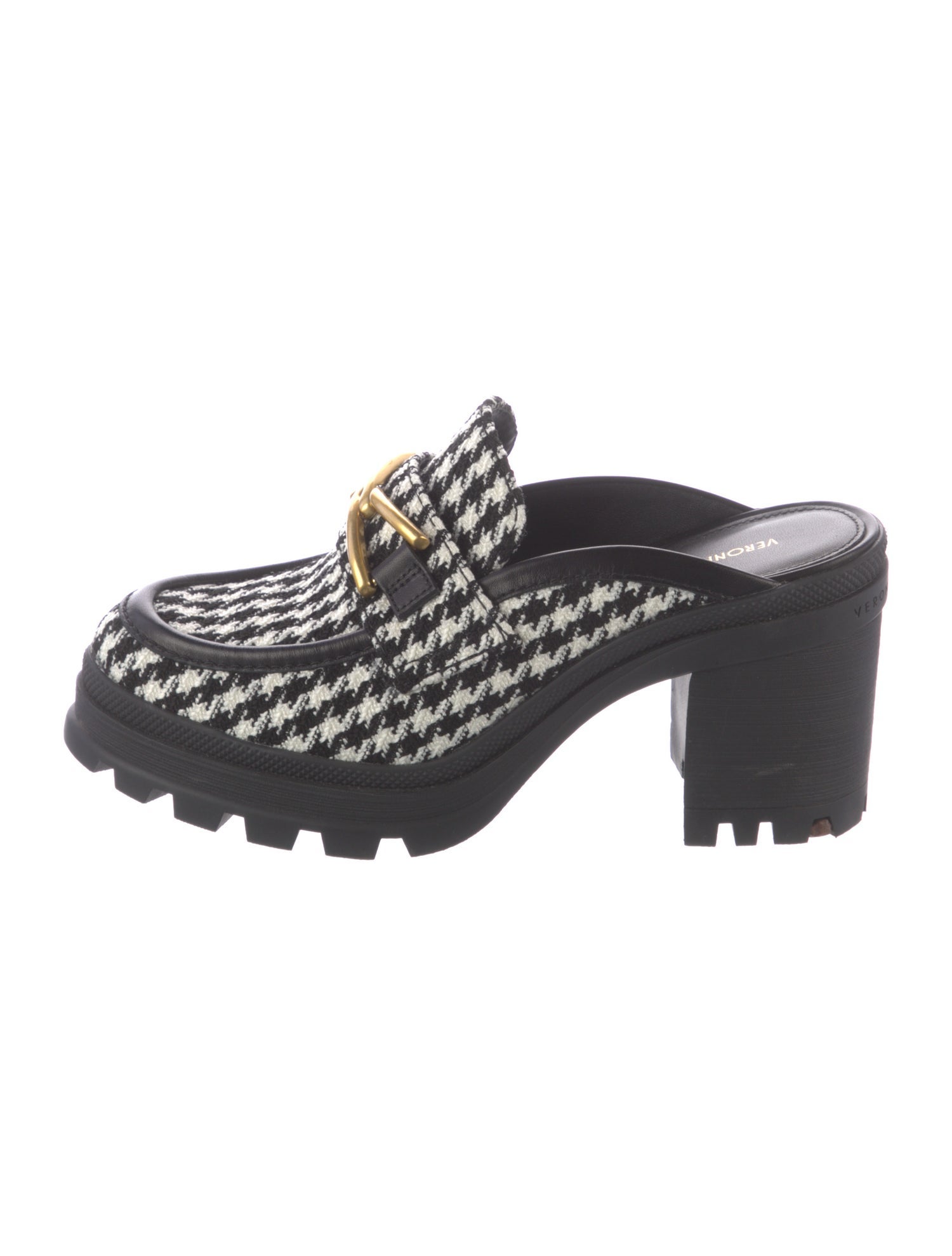 Veronica Beard Leather Houndstooth Print Mules