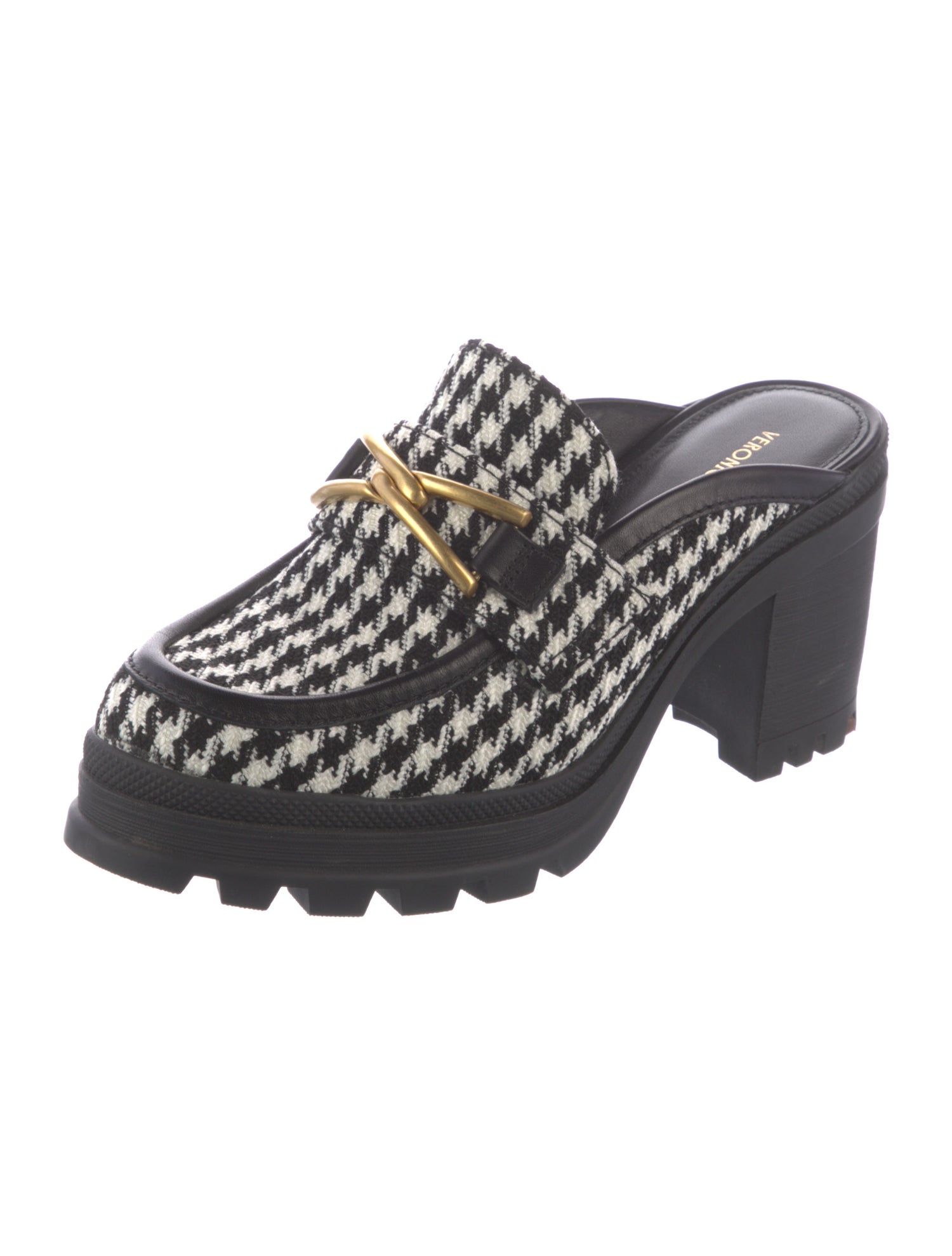 Veronica Beard Leather Houndstooth Print Mules