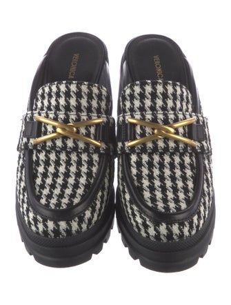 Veronica Beard Leather Houndstooth Print Mules