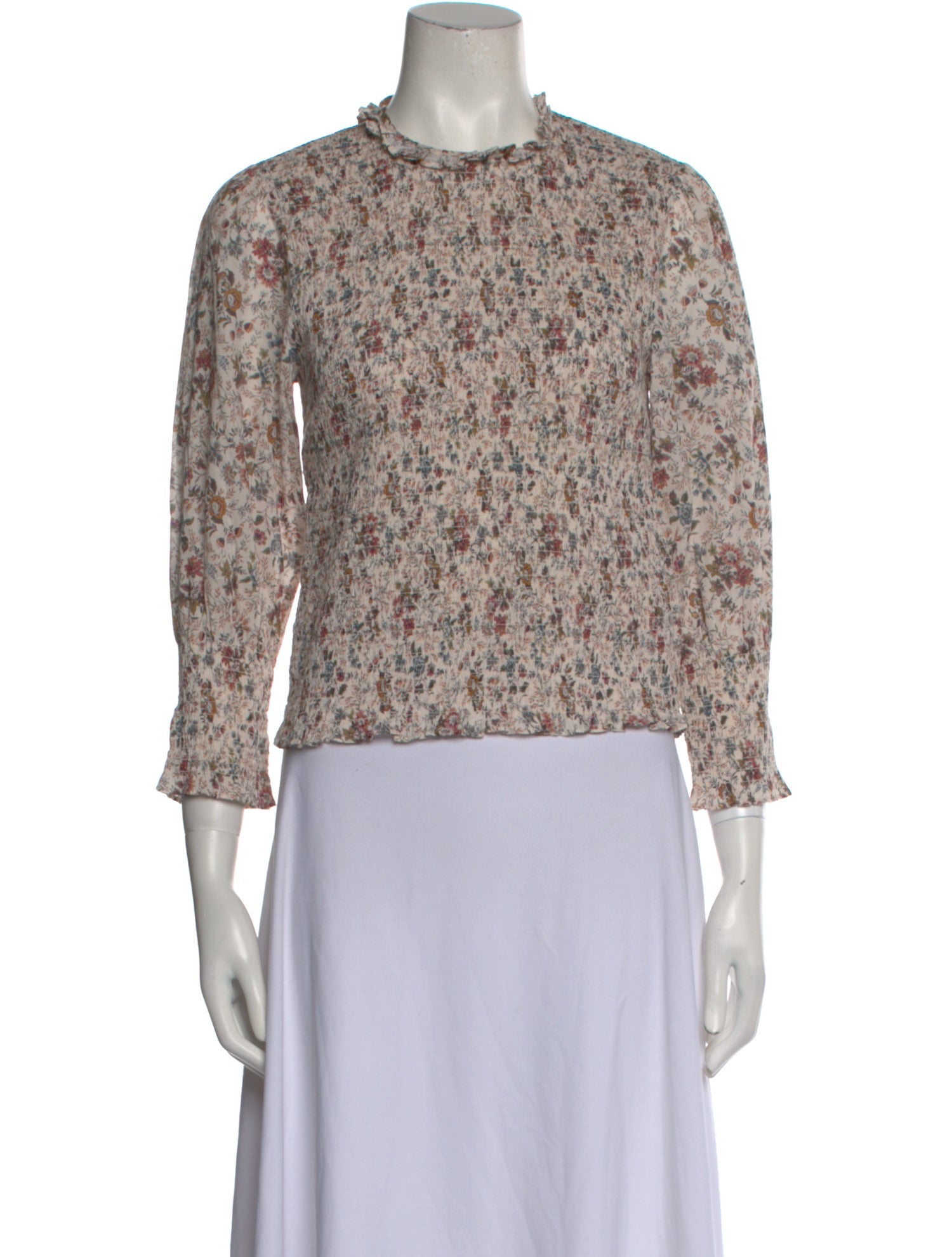 Veronica Beard Floral Print Crew Neck Crop Top