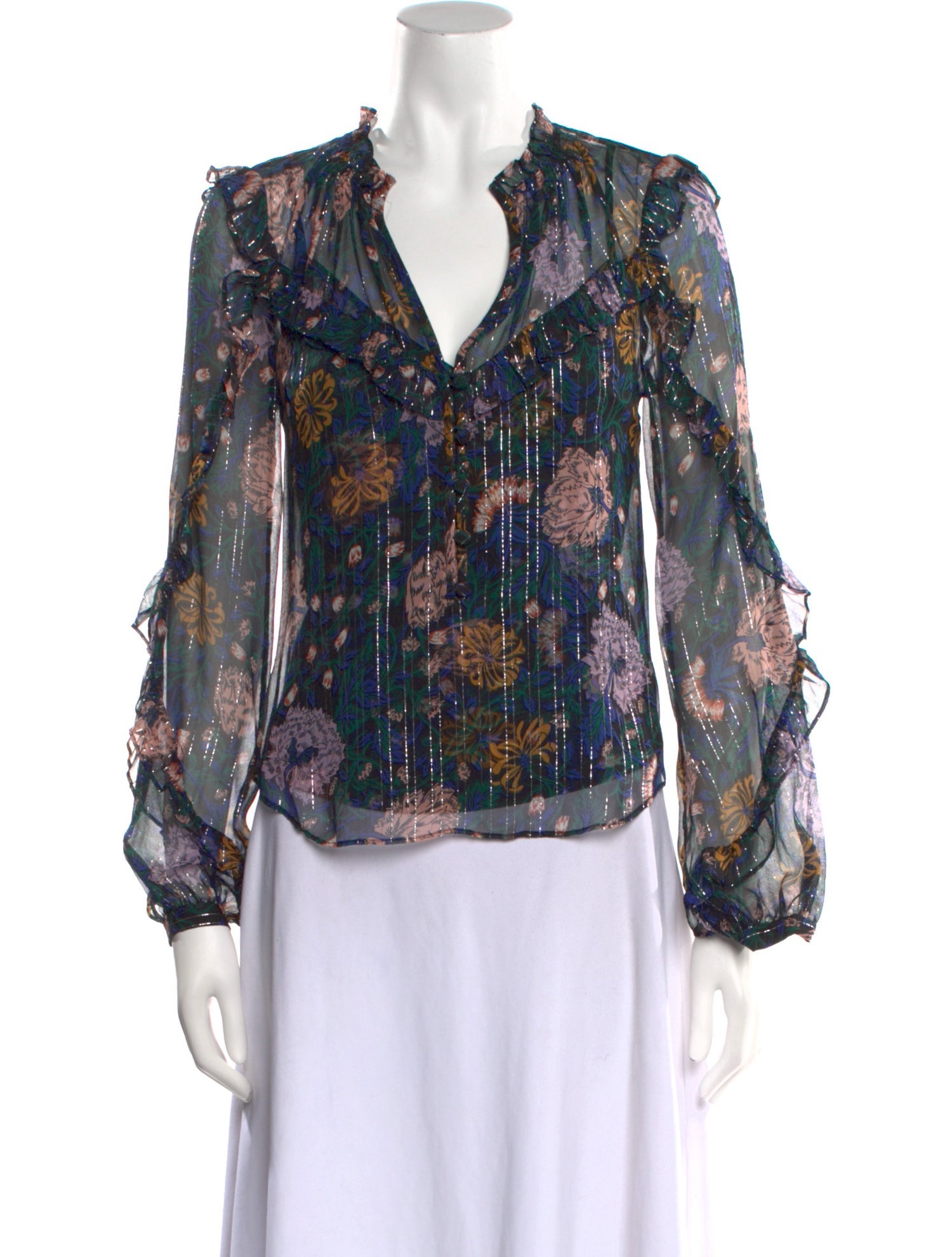 Veronica Beard Silk Printed Button-Up Top