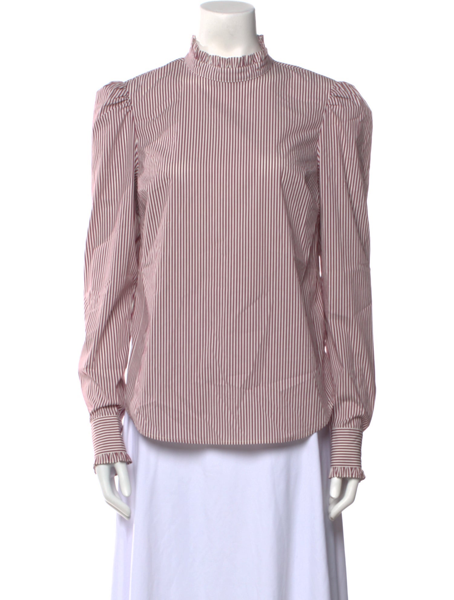 Veronica Beard Striped Mock Neck Button-Up Top w/ Tags