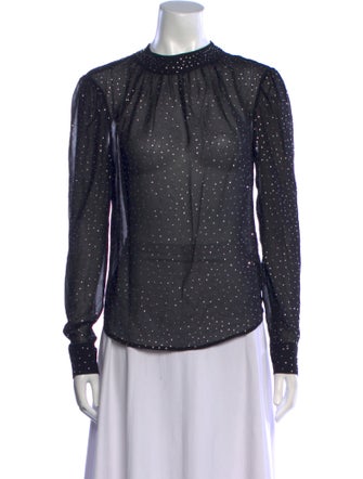 Veronica Beard Silk Mock Neck Button-Up Top