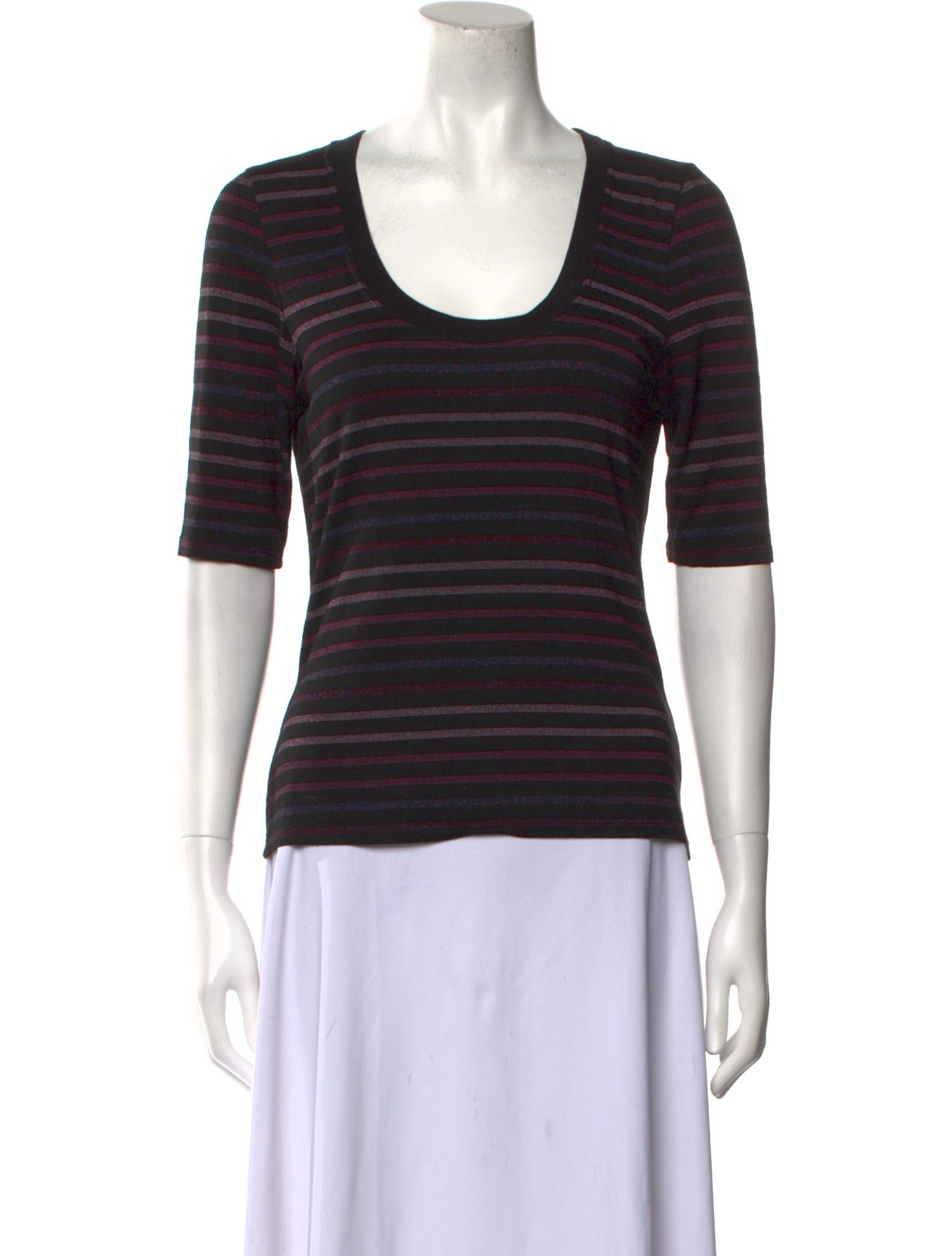 Veronica Beard Striped Scoop Neck T-Shirt