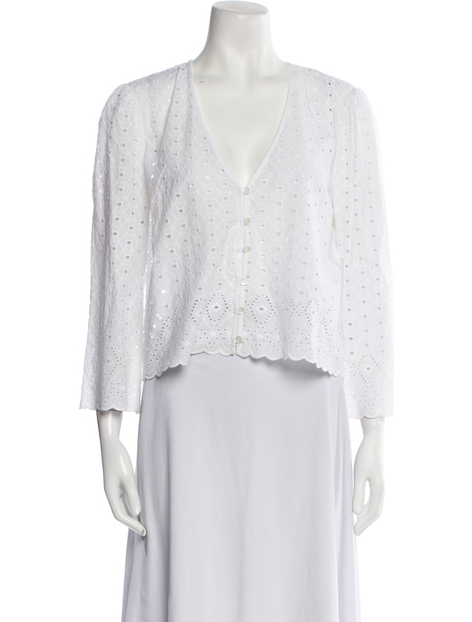 Veronica Beard Lace Pattern V-Neck Crop Top