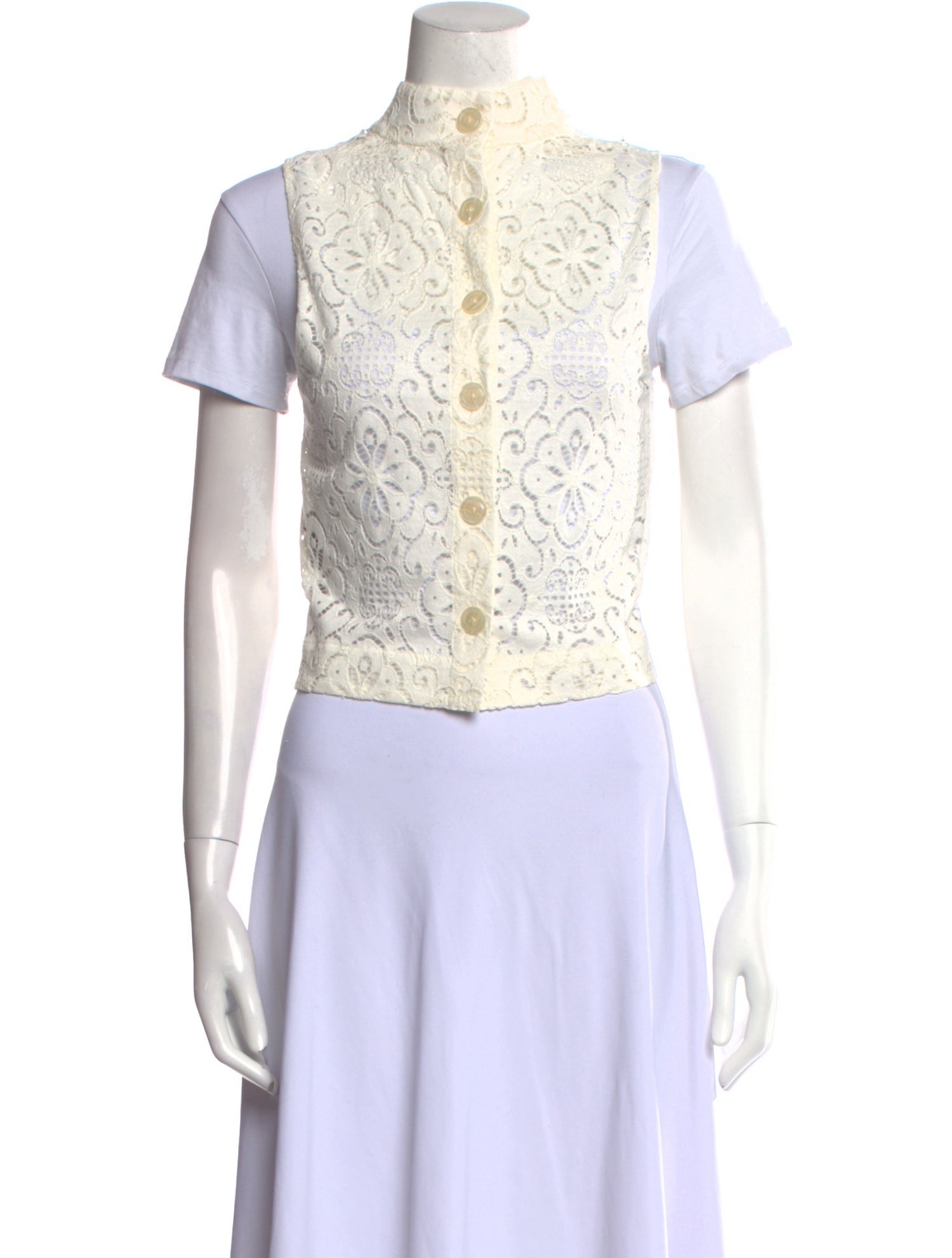 Veronica Beard Lace Pattern Mock Neck Crop Top