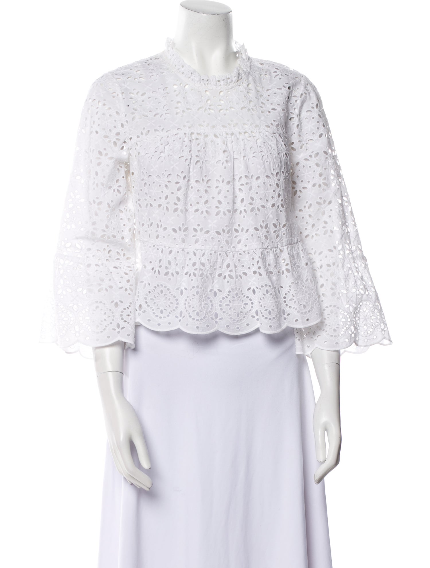 Veronica Beard Lace Pattern Mock Neck Crop Top