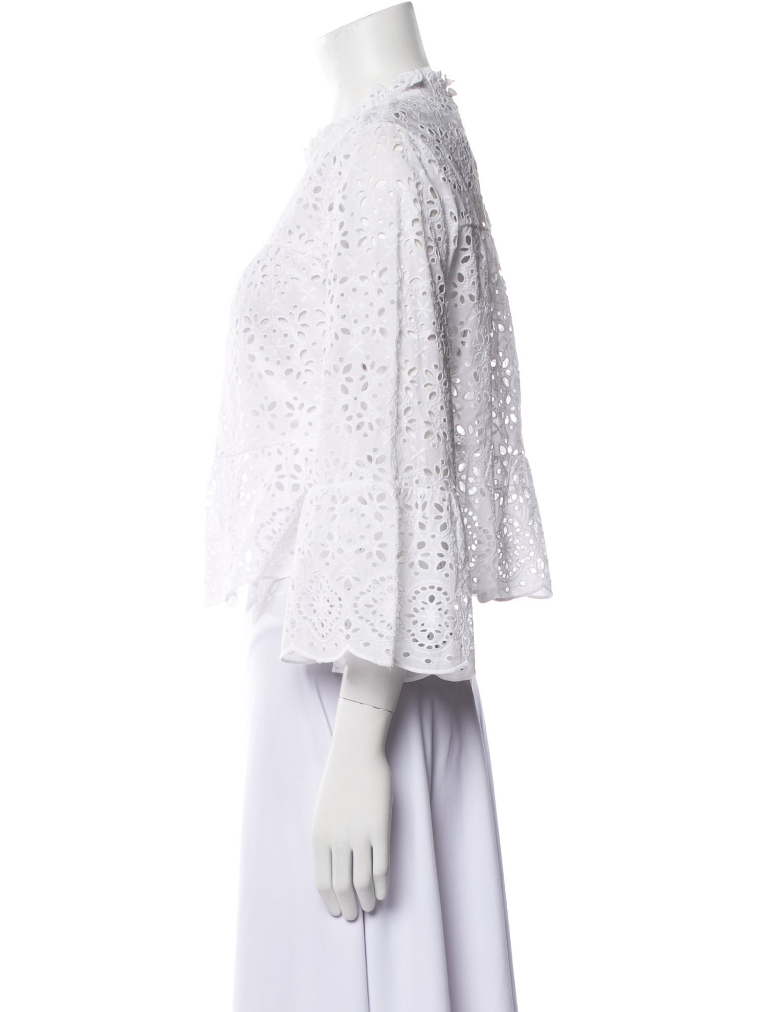 Veronica Beard Lace Pattern Mock Neck Crop Top