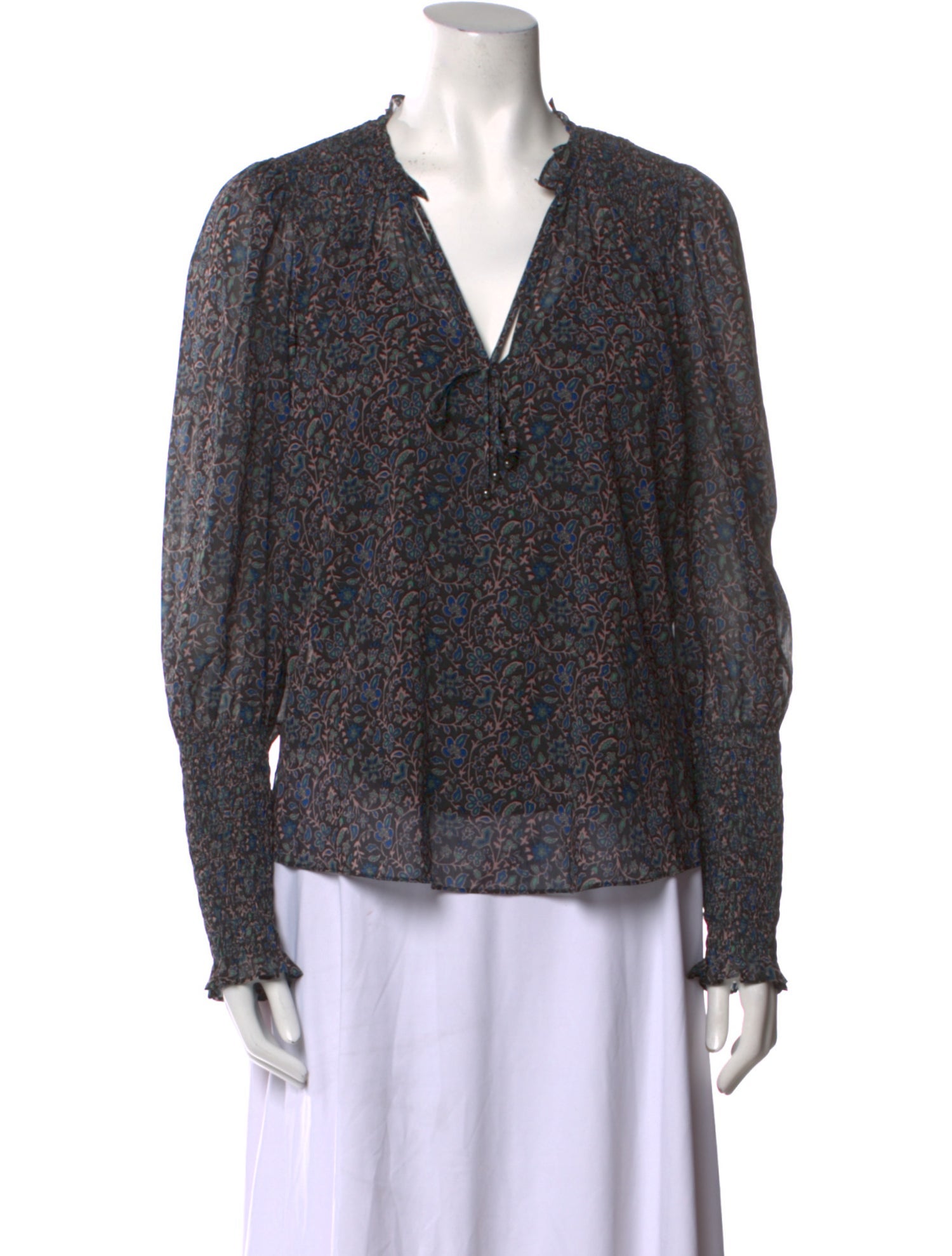 Veronica Beard Floral Print V-Neck Blouse