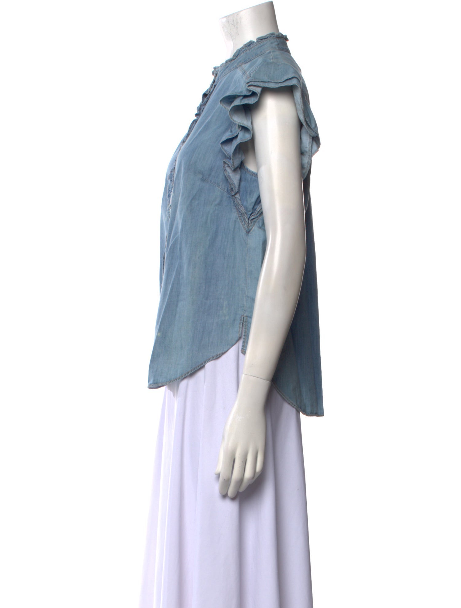 Veronica Beard Mock Neck Short Sleeve Button-Up Top