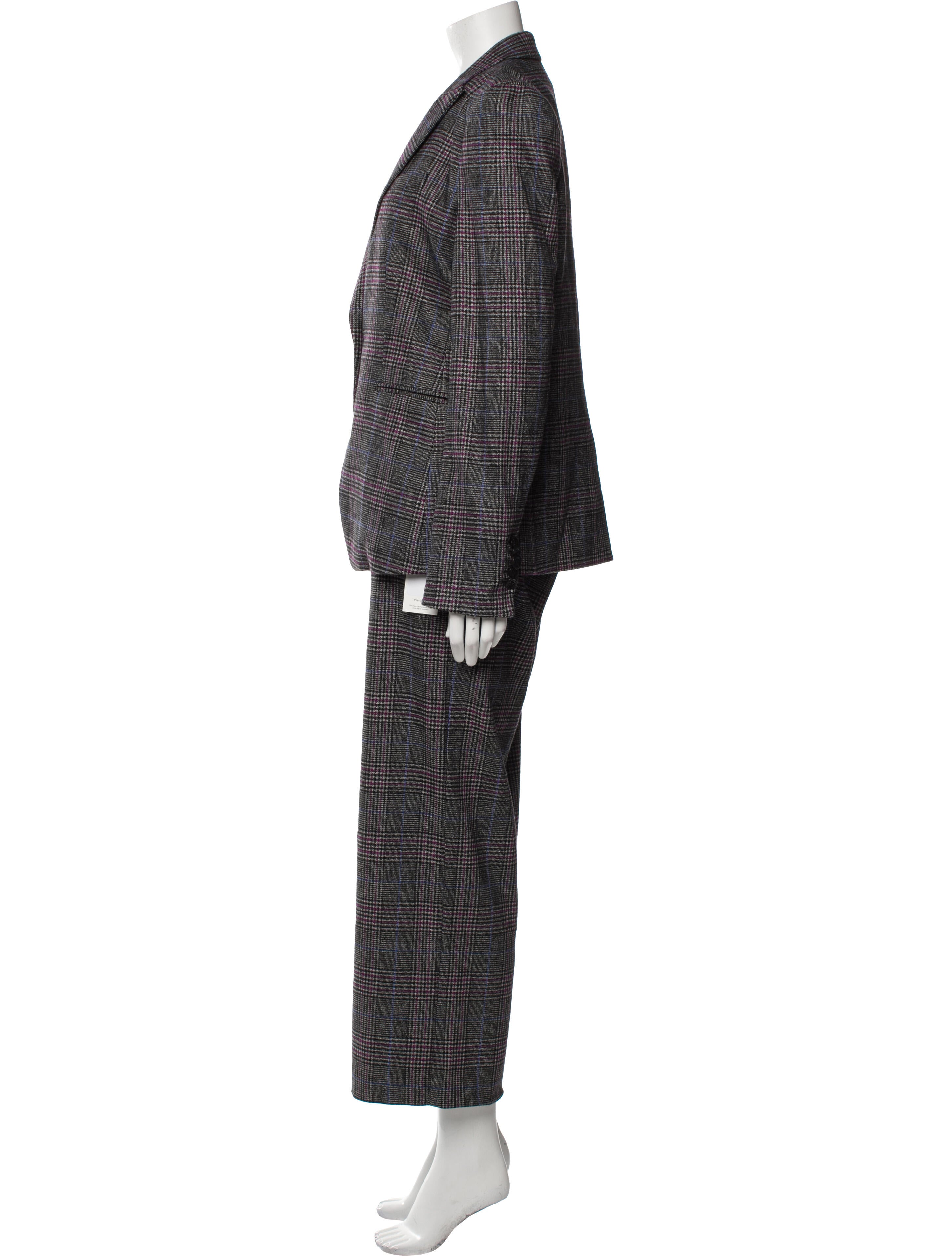 Veronica Beard Wool Plaid Print Pantsuit