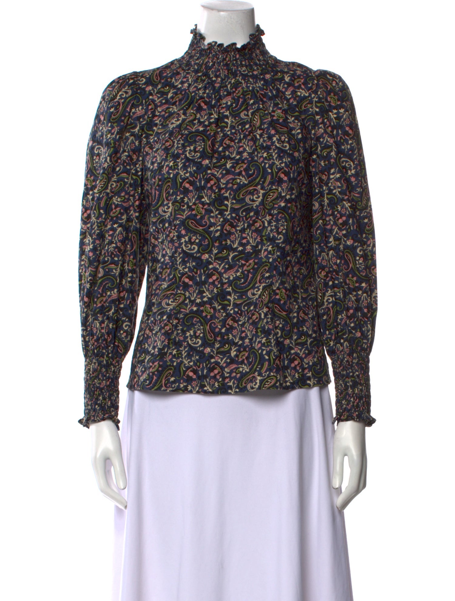Veronica Beard Floral Print Mock Neck Blouse