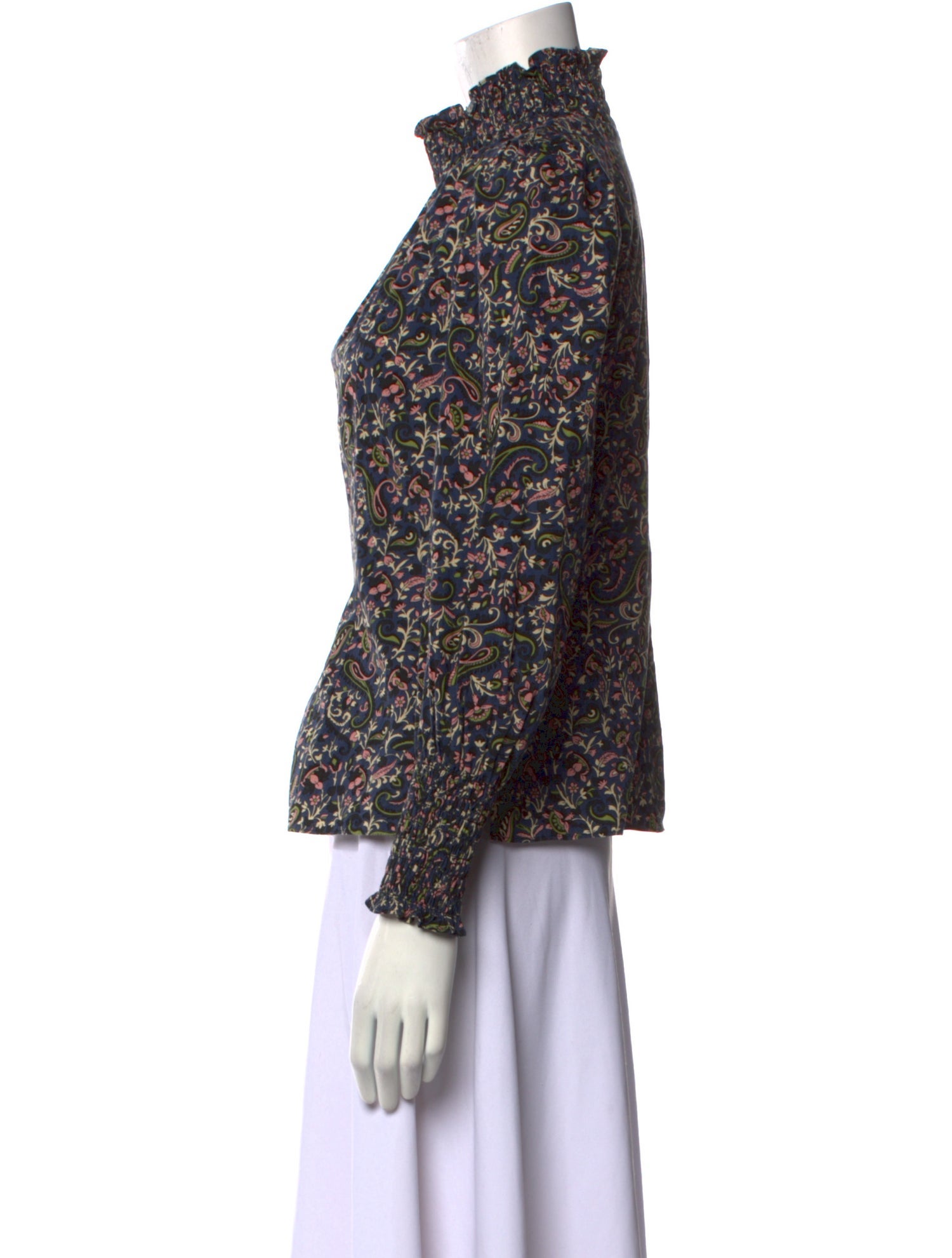 Veronica Beard Floral Print Mock Neck Blouse