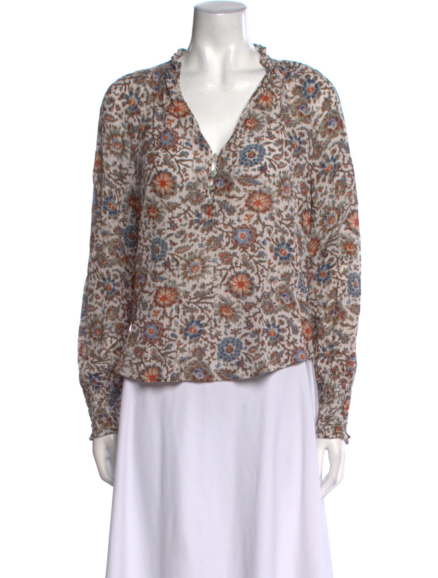 Veronica Beard Floral Print V-Neck Blouse