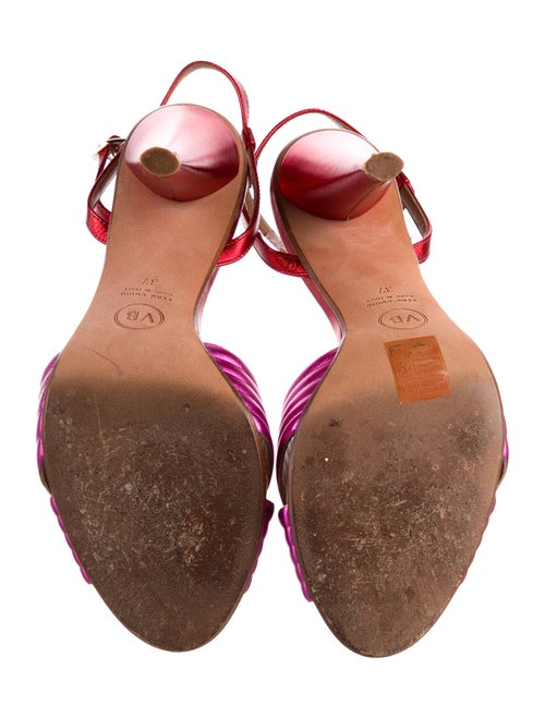 Veronica Beard Leather Colorblock Pattern T-Strap Sandals