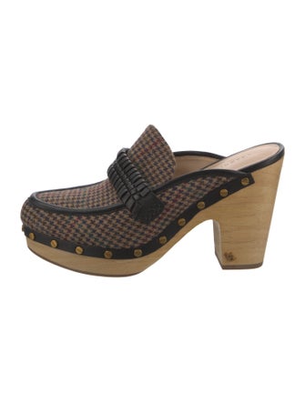 Veronica Beard Houndstooth Print Whipstitch Trim Mules