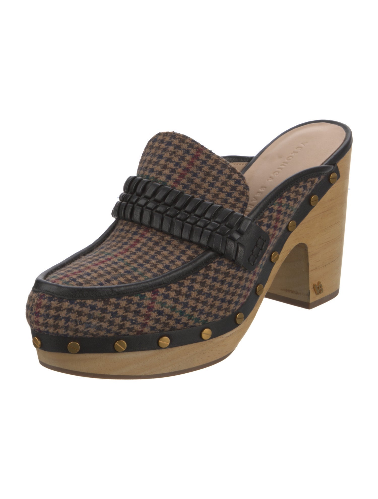 Veronica Beard Houndstooth Print Whipstitch Trim Mules