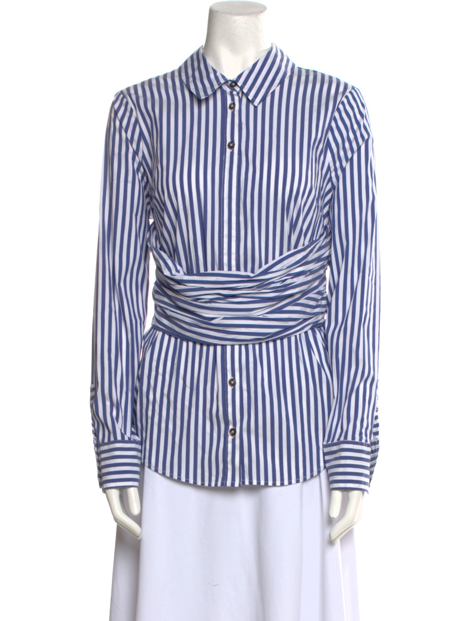 Veronica Beard Striped Long Sleeve Button-Up Top