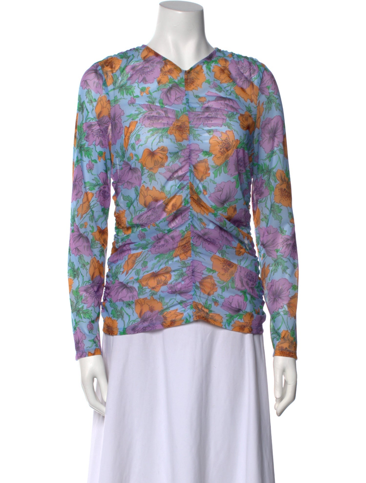 Veronica Beard Floral Print V-Neck Blouse