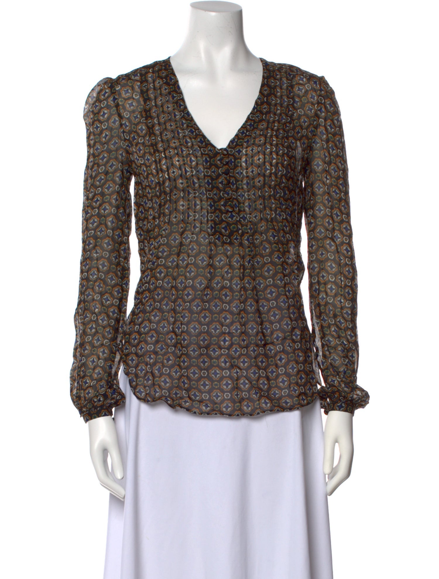 Veronica Beard Printed V-Neck Blouse