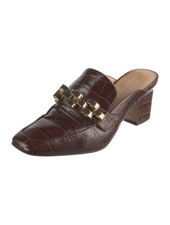 Veronica Beard Embossed Leather Chain-Link Accents Mules