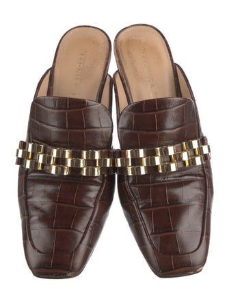 Veronica Beard Embossed Leather Chain-Link Accents Mules