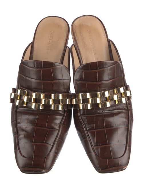 Veronica Beard Embossed Leather Chain-Link Accents Mules