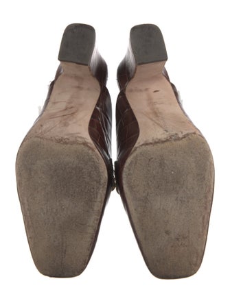 Veronica Beard Embossed Leather Chain-Link Accents Mules