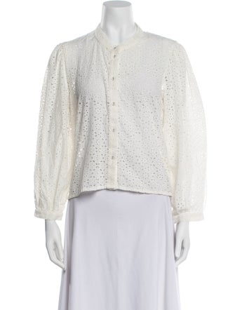 Veronica Beard Mock Neck Three-Quarter Sleeve Button-Up Top